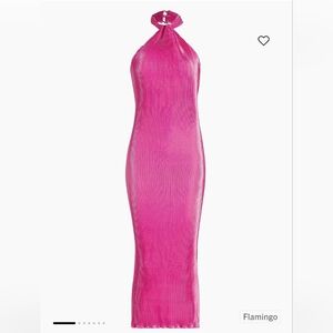 L'Idée Turlington Satin Midi-Dress in color FLAMINGO